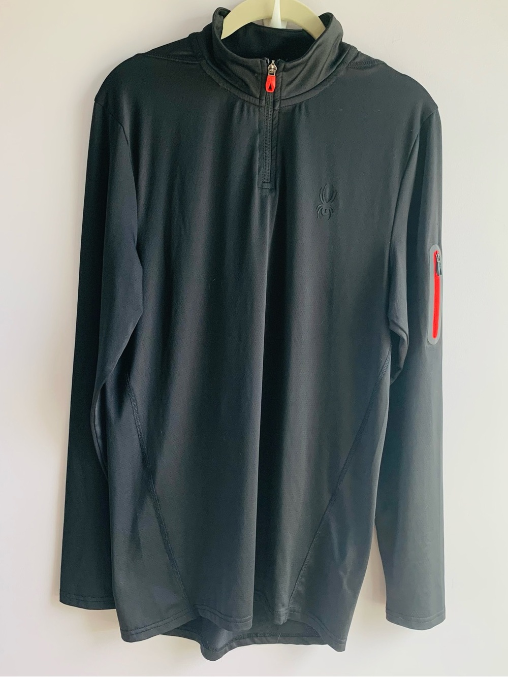 Spyder 1/4 Zip Top Black Red Athletic Fitness Basic Lightweight Mens EUC Medium